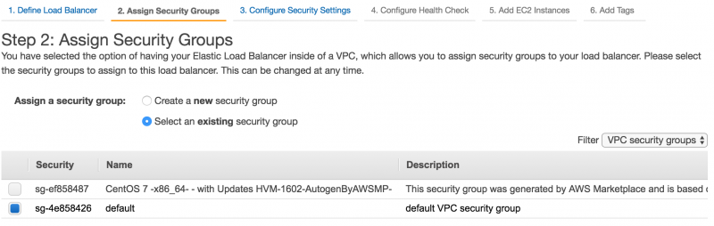 Creazione load balancer AWS | Selezione security group