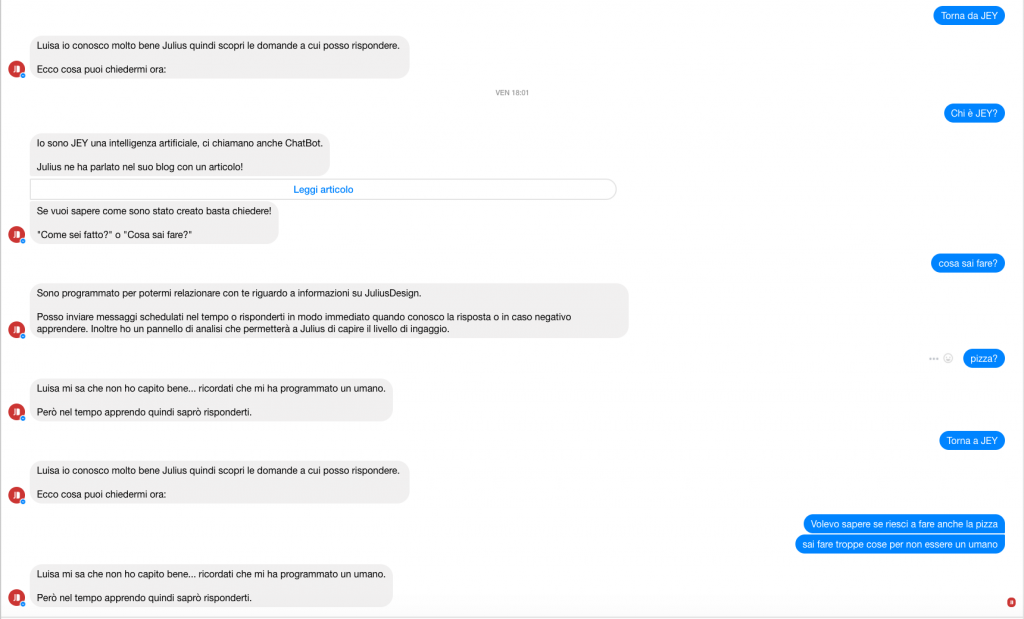 Chatbot JuliusDesign intelligenza artificiale