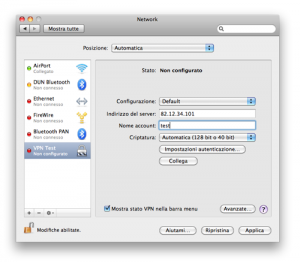 Connessione VPN PPTP Mac OS X