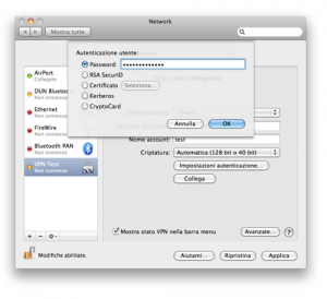 Connessione VPN PPTP Mac OS X