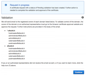 AWS Certificati SSL gratuiti | Invio email validazione dominio